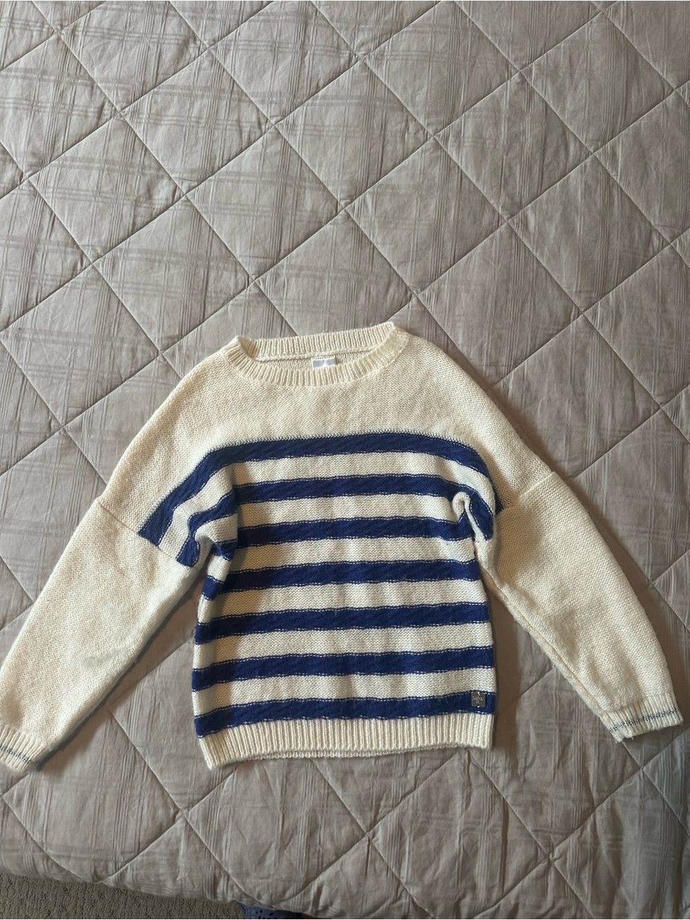 Kids Cream & Blue Striped Knit Sweater- Sz 8